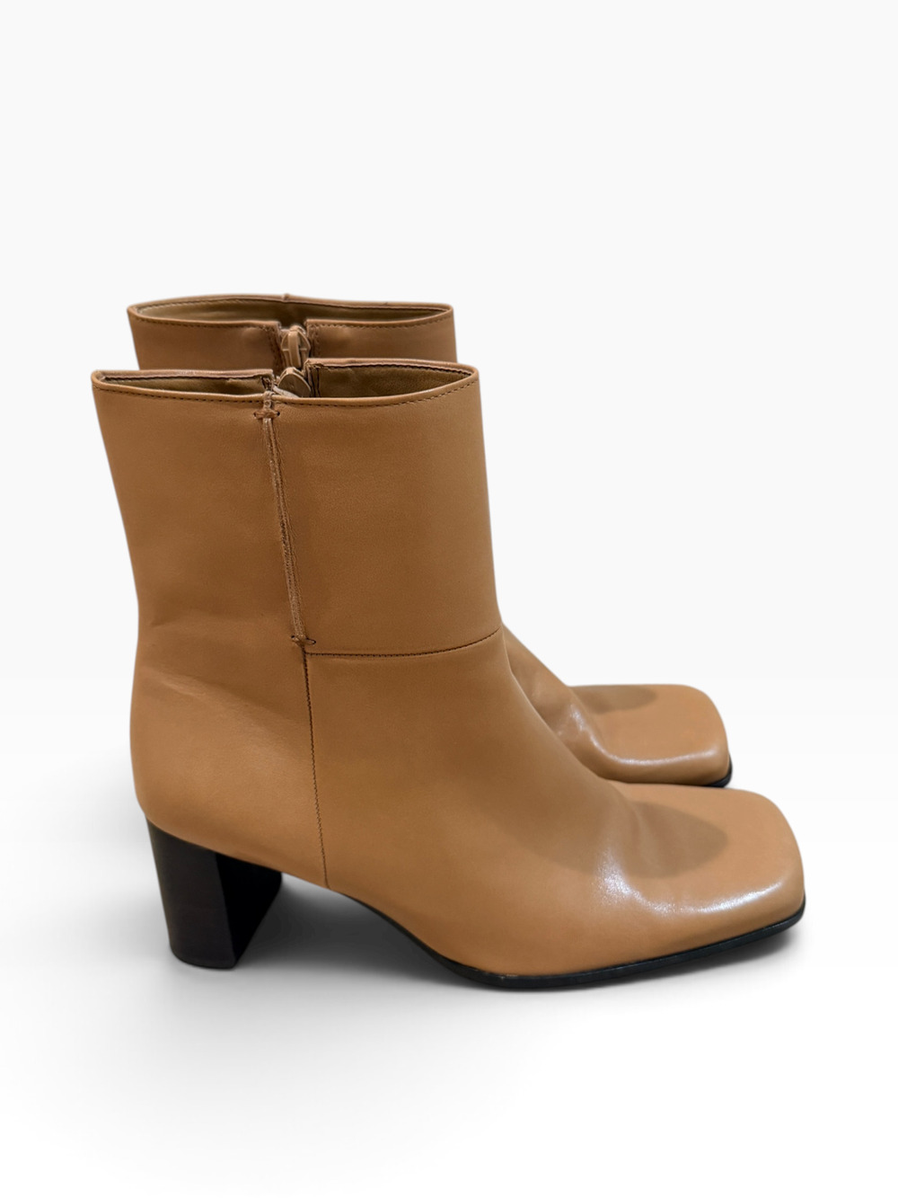 Nine West Roslyn Booties Womens Size 8.5 Brown Leather Square Toe Zip Ankle